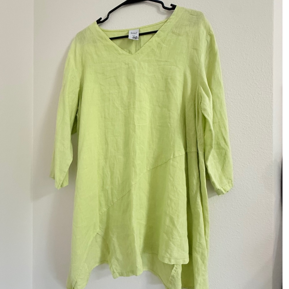 Match Point Linen Tunic Top Lime Green V-Neck 3/4 Sleeve HLT532 Womens Medium